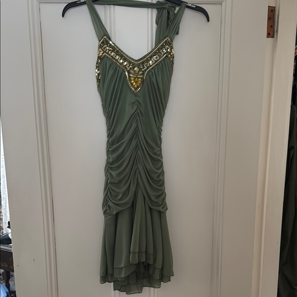 Elegant Green Dress with Gold Accents